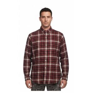 Ralph Lauren Men’s Cotton Flannel Blake Fit Oxford, Black / Red / White Size L